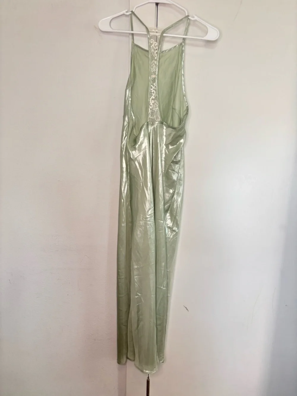 FREE PEOPLE INTIMATELY MINT GREEN METALLIC LACE BACK MIDI DRESS SZ MEDIUM - Picture 4 of 7